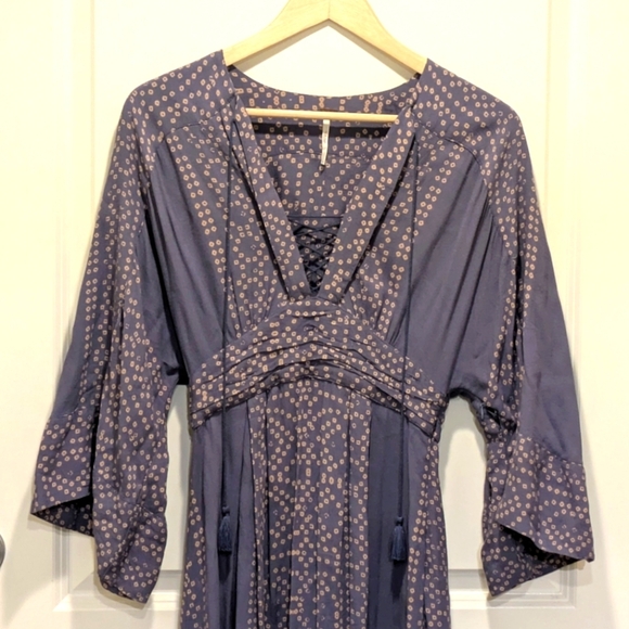 Stunning Free People 0 Modern Kimono Powder Blue Patterned Lace Front Dress - Picture 5 of 9